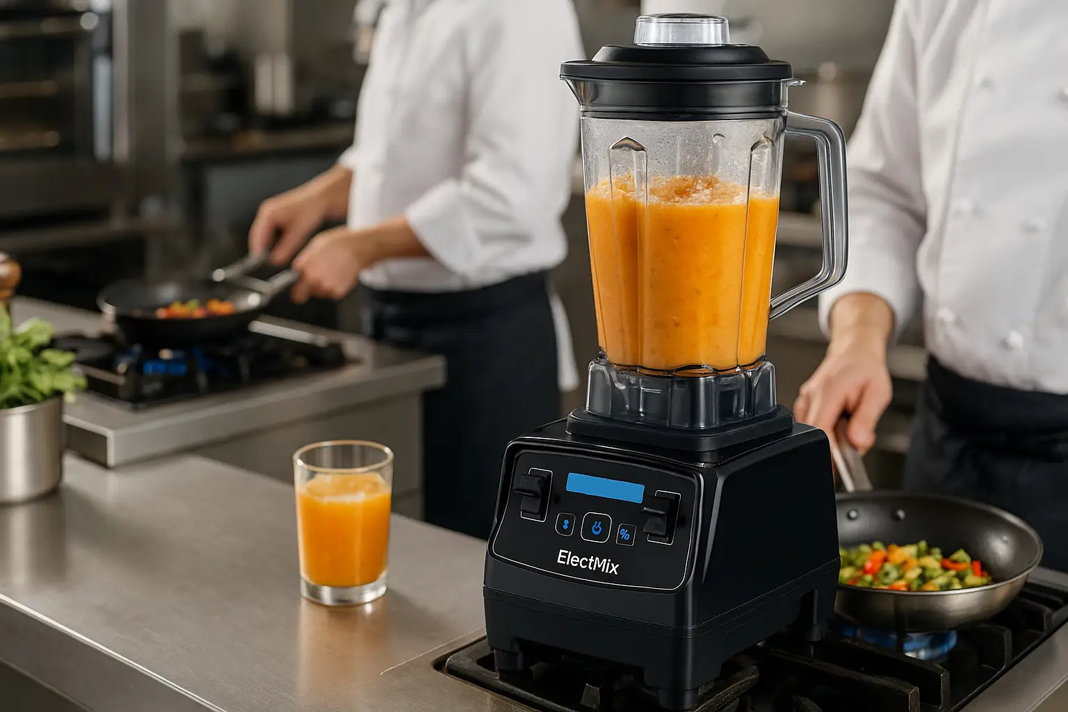 ElectMix heavy-duty blender in professional restaurant kitchen.
