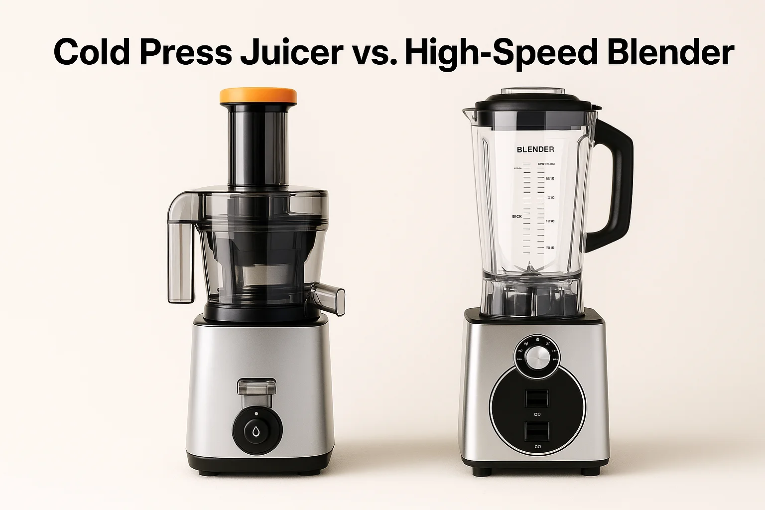 Cold press juicer and high-speed blender side-by-side comparison.