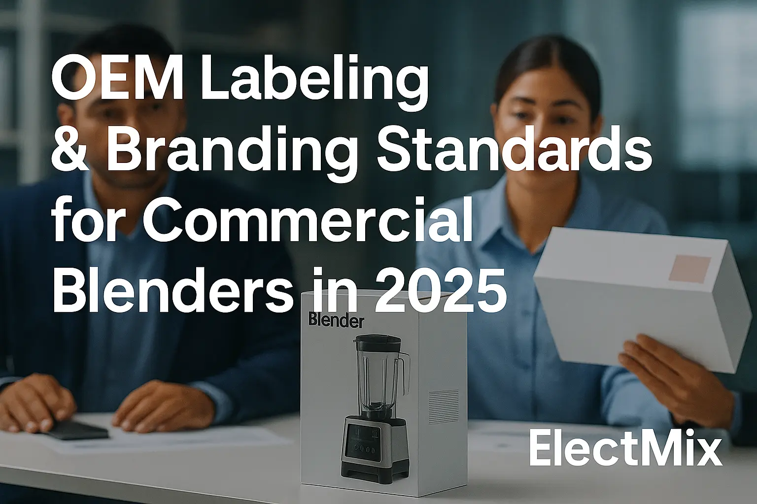 ElectMix team reviewing OEM labeling and branding compliance for commercial blenders in 2025.