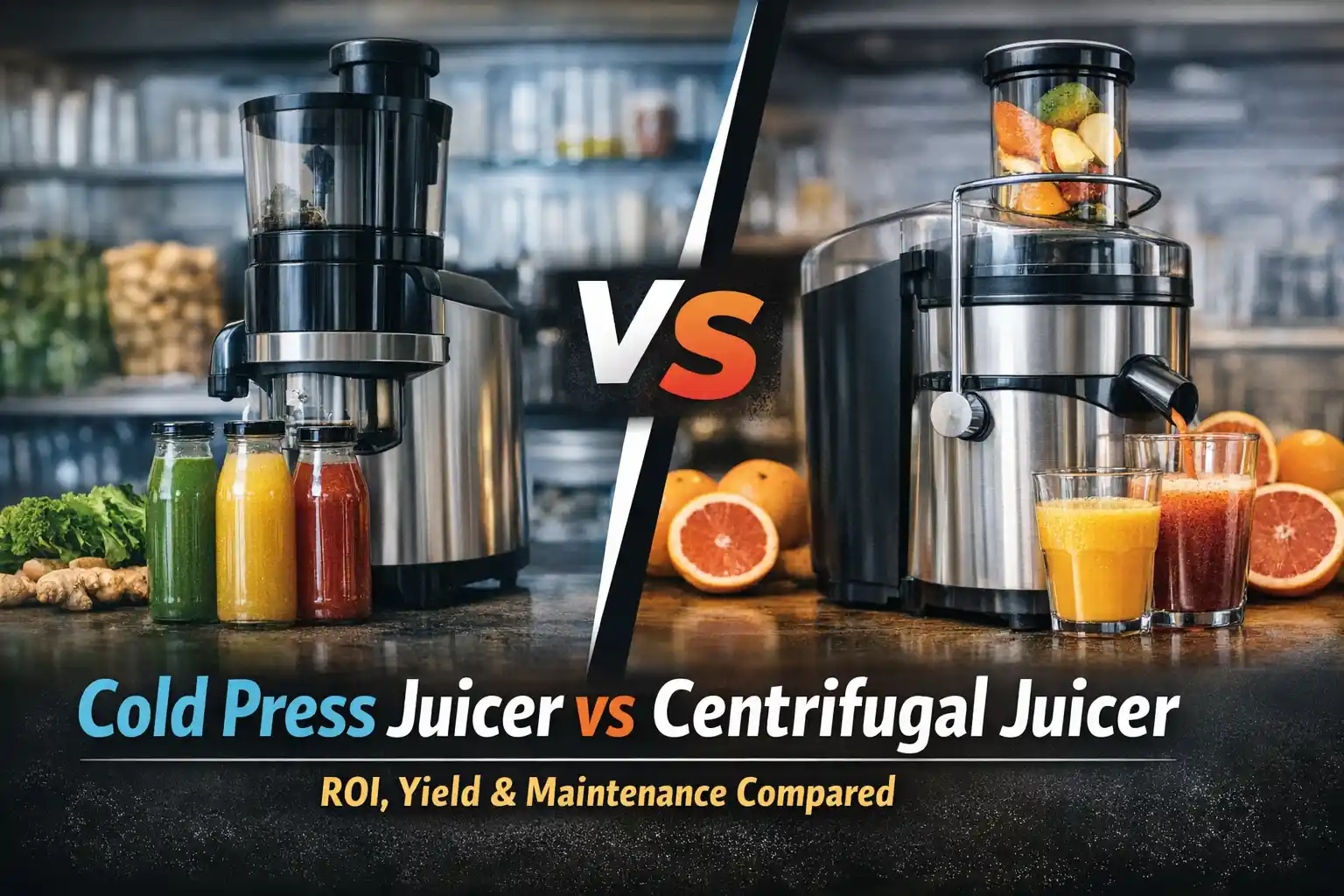 Cold press juicer vs centrifugal juicer comparison for juice bars, cafés, and commercial beverage businesses.
