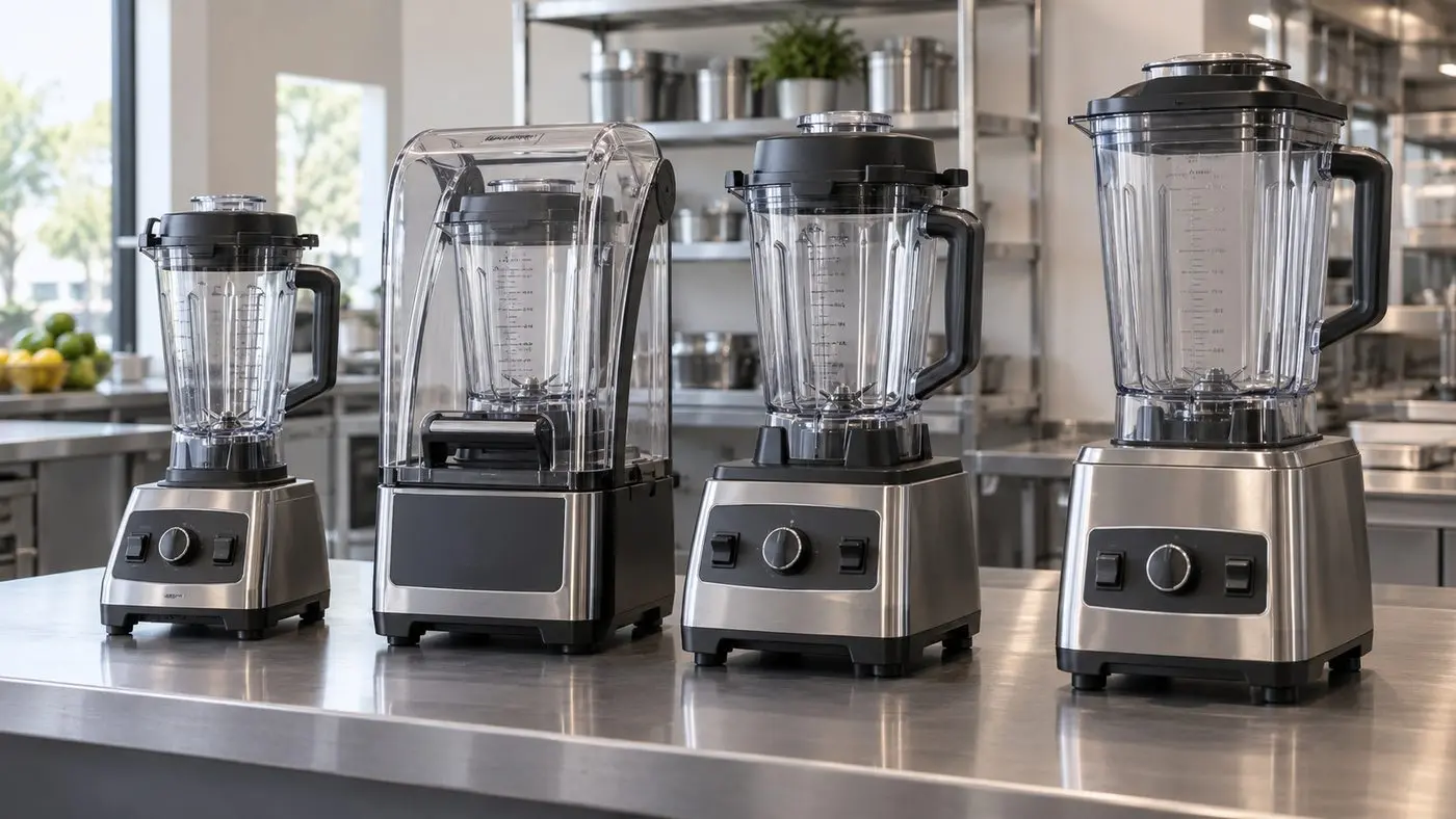 Four realistic commercial blender SKU roles for a distributor product line.